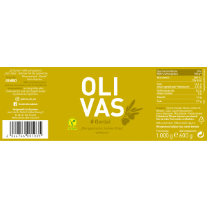 3er Set OLIVAS Gordal - spanische XXL-Riesenoliven *ohne Kern* - die Dicken im Jumbo-Format - 3 x 600g ATG