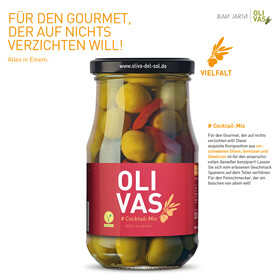 6er Set OLIVAS Cocktail-Mix - Grüne & Schwarze Oliven, Silberzwiebeln, Gewürzgurken und Paprika