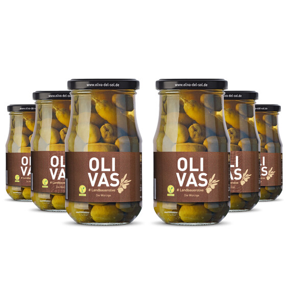 6er Set OLIVAS Landbauerolive - angeschnittene Oliven mit Fenchel - das Naturprodukt