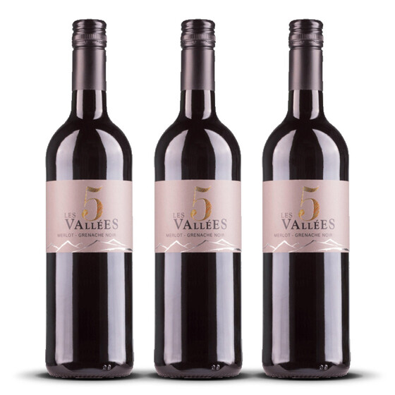 Les 5 Vallées Merlot / Grenache VdF 2022er Süd-Frankreich (3 x 0,75l)