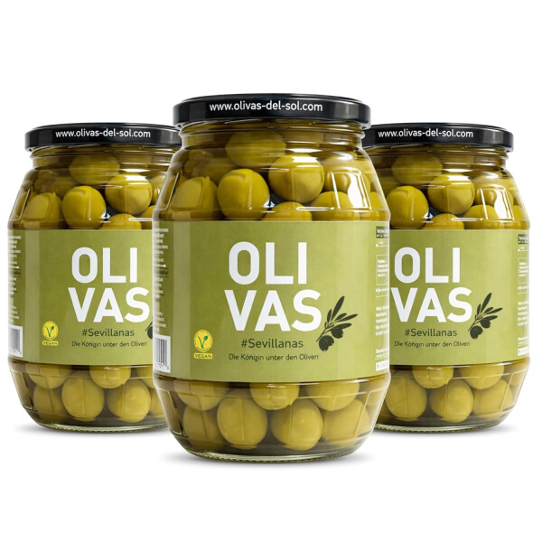 3er Set * OLIVAS Sevillanas - Milde Manzanilla Oliven aus Sevilla - das Original - 600g ATG