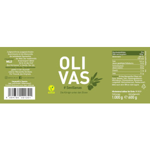 15er Set * OLIVAS Sevillanas - Milde Manzanilla Oliven aus Sevilla - das Original - 600g ATG