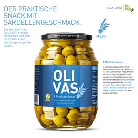 3er Set OLIVAS Mediterráneas - der praktische Snack mit Sardellengeschmack